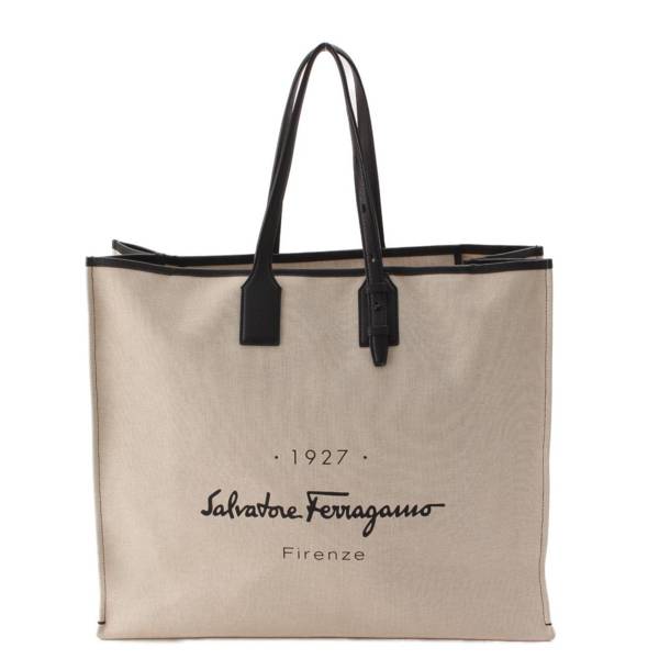 サルバトーレフェラガモ Salvatore Ferragamo 1927 ロゴ キャンバス×レザー トートバッグ F2-24 0819 ナチュラル  中古 通販 retro レトロ