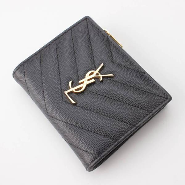 サンローラン SAINT LAURENT Vステッチ モノグラム キルティング 二つ折り財布 ウォレット 517045 ブラック 中古 通販  retro レトロ