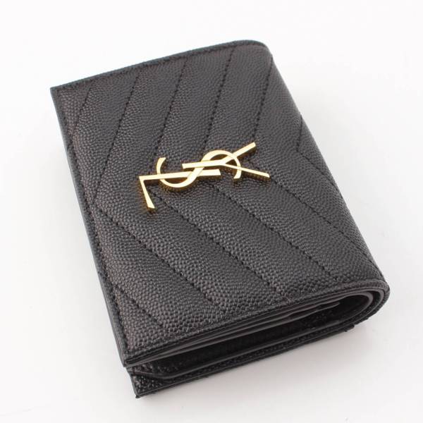 サンローラン SAINT LAURENT ロゴ グレインドプードルエンボス レザー コンパクトウォレット 財布 668290 ブラック 中古 通販  retro レトロ