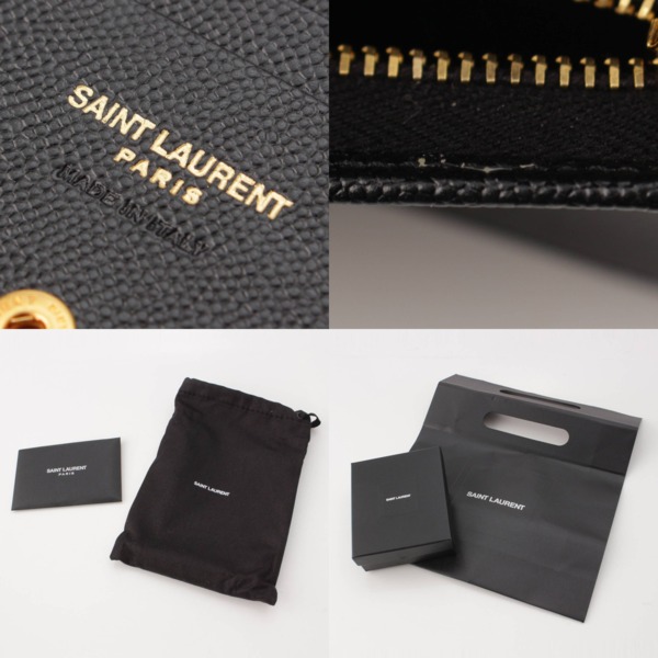 サンローラン SAINT LAURENT ロゴ グレインドプードルエンボス レザー コンパクトウォレット 財布 668290 ブラック 中古 通販  retro レトロ