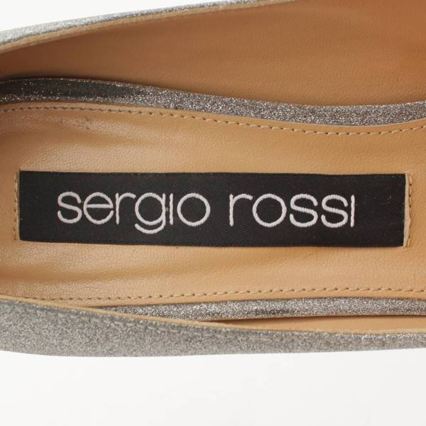 セルジオロッシ Sergio Rossi SR1 ビジューロゴ リボン ラメ パンプス シルバー 38 1/2 中古 通販 retro レトロ