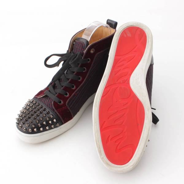 クリスチャンルブタン Christian Louboutin LOU SPIKES ORLATO FLAT CALF×TRESSE ハイカット  スニーカー 1200269 ボルドー 40 中古 通販 retro レトロ