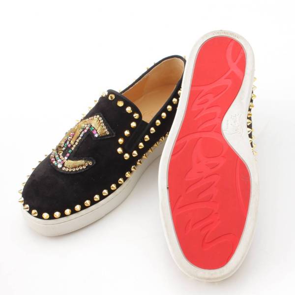 クリスチャンルブタン Christian Louboutin FLAT VEAU VELOURS/GG スタッズ スエード スリッポン スニーカー  ブラック 35 1/2 中古 通販 retro レトロ