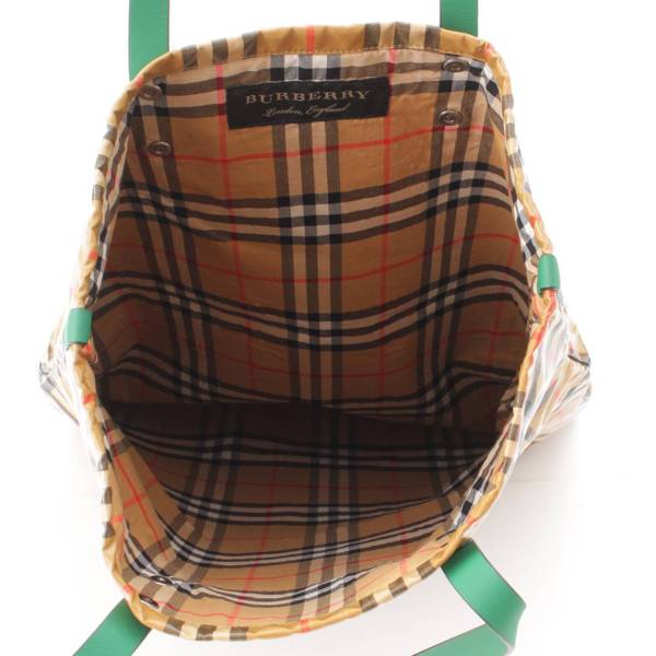 バーバリー Burberry ノバチェック ビニール PVC トートバッグ ハンドバック ベージュ グリーン 中古 通販 retro レトロ