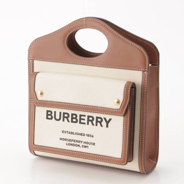 バーバリー Burberry ツートン キャンバス ミニ ポケットバッグ 2wayハンドバッグ 8039361 ブラウン 中古 通販 retro レトロ