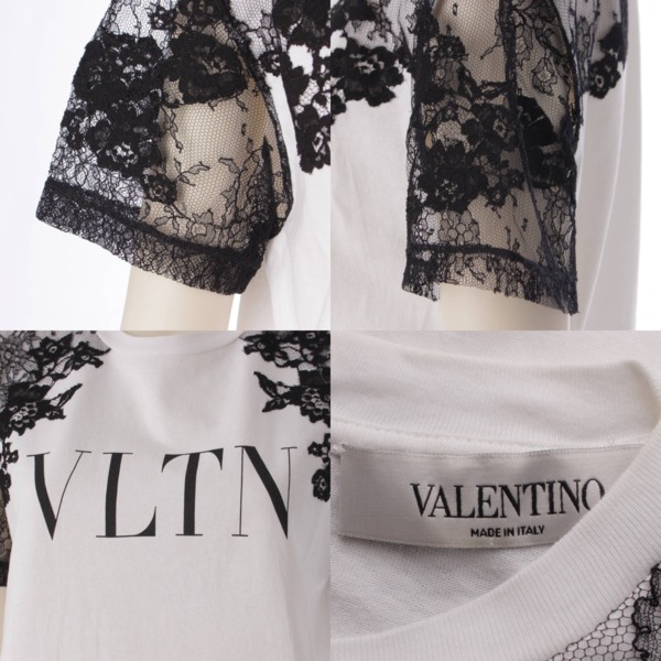 ヴァレンティノ Valentino VLTNロゴ レーススリーブ コットン 半袖 Tシャツ トップス ホワイト XS 中古 通販 retro レトロ