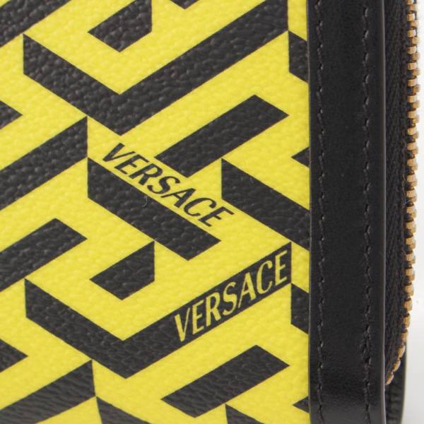 ヴェルサーチ Versace ラ グレカ シグネチャー La Greca Signature ラウンドジップコインケース イエロー 中古 通販  retro レトロ