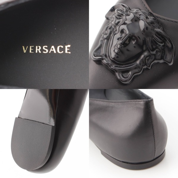 ヴェルサーチ Versace メドゥーサ レザー フラットパンプス バレエシューズ ブラック 39 中古 通販 retro レトロ
