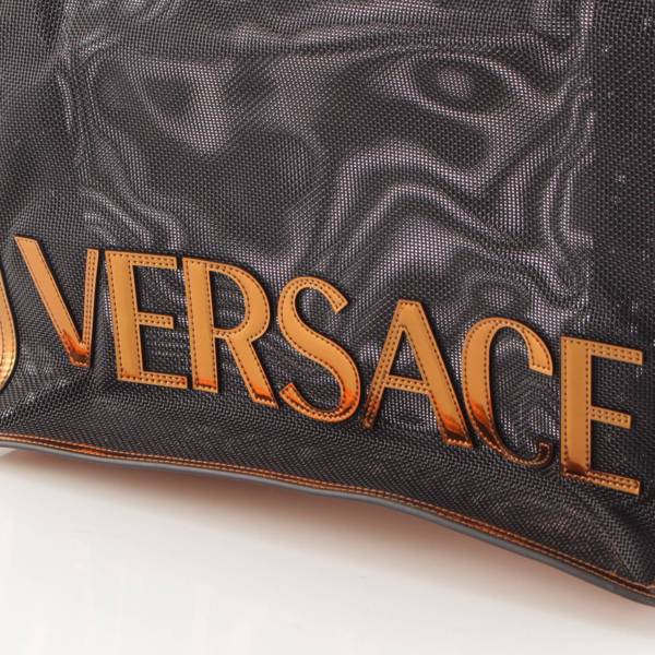 ヴェルサーチ Versace メッシュ×パテントレザー ショッパー トートバッグ 1008924 ゴールド×ブラック 中古 通販 retro レトロ